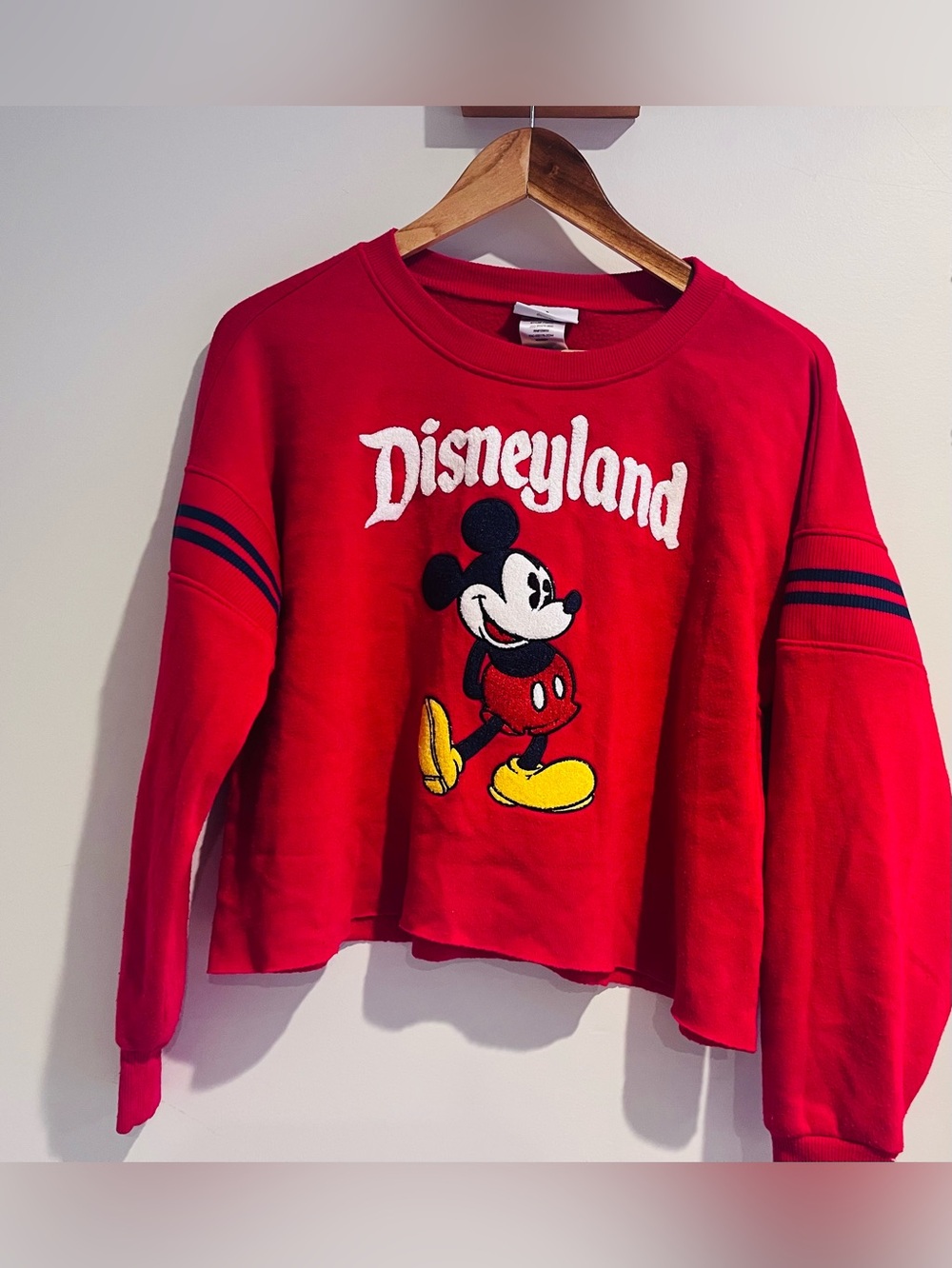 Disneyland Mickey Mouse Cropped Sweatshirt SMALL Red Embroidered Varsity